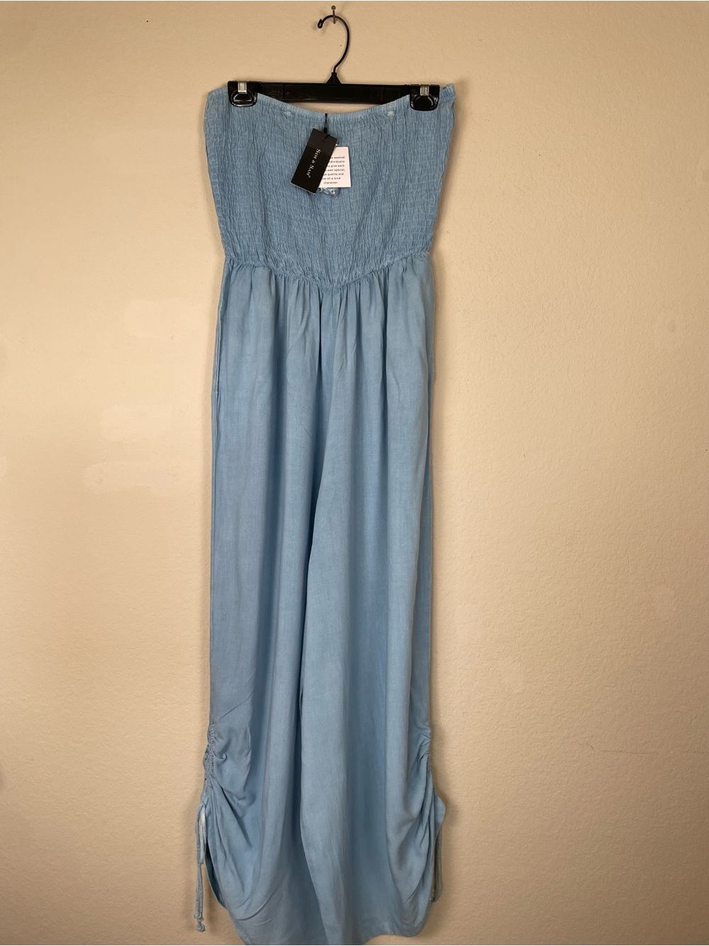 Sim & Sam Light Blue Strapless Wide Leg Jumpsuit Size Large NWT
